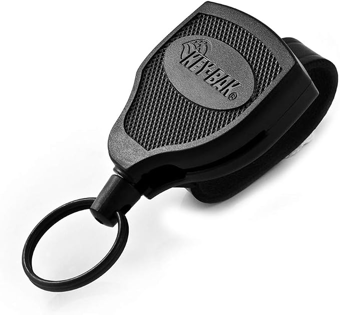 KEY-BAK SUPER48 Locking Retractable Keychain, Durable Polycarbonate Case, Leather Belt Loop, and Oversized Split Ring