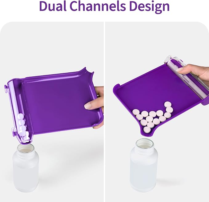 Opret Right Hand Pill Counting Tray with 2 Spatulas, Pill Counter with A Straight Spatula & A L-Spatula for Pharmacy to Count Meds Pills Tablets, Purple