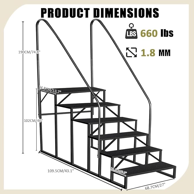 Step Ladder, 6 Step Stool with Handle, Heavy Duty Pool Ladder Above Ground 660Lbs, Camper Steps Outdoor Steps RV Stairs for Reaching High, Portable Home Stairs for Travel Trailer