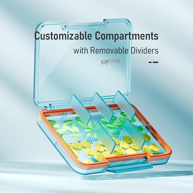 Small Pill Organizer, Waterproof & Portable Pill Case for Daily Travel - Adjustable 7 Compartments Compact Medicine Holder for Vitamins, Pills, Perfect for Purse or Pocket (Green)