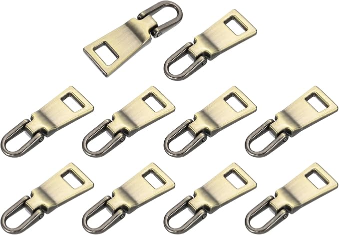 uxcell 10pcs Zipper Pull, 1.12 Inch Zinc Alloy Zip Puller Zipper Pull Replacement Sewing Zippers Tapes for Luggage Clothing Jackets Backpacks Boots, Bronze