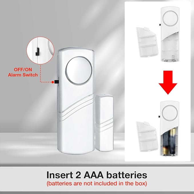 Door Window Alarm, 90dB Wireless Sensor Door Window Burglar Alarm for Home Security, Kids Safety and Office, Garage, Apartment, House, Easy Installation