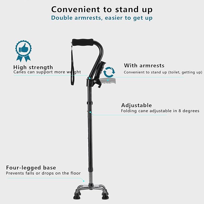 LIXIANG Walking Canes Stablize Women Quad Canes for Seniors & Adults Foldable Adjustable for Men & Women Heavy Duty Freestanding Cane for People with Leg Injuries 3 footings
