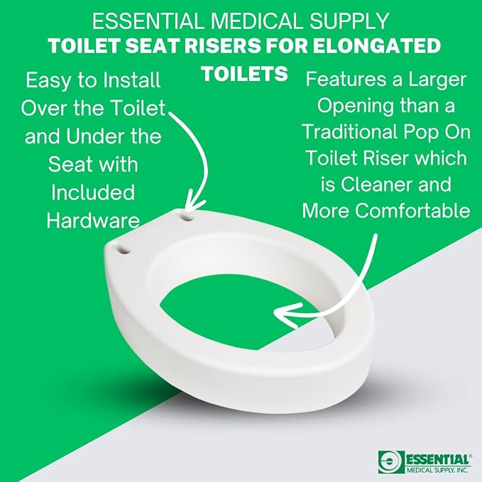Essential Medical Supply Toilet Seat Riser for Elongated Bowl with 3.5" Rise - 19 x 14 x 3.5 Inch, Elevating and Raising Toilet Seat for Seniors, Adults and The Elderly with 300lb Weight Capacity