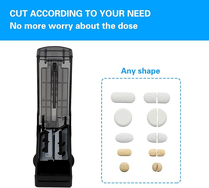 Multiple Pill Cutter for Small or Tiny Pills, Adjustable Pill Splitter for Large Pills Multi Tablets, Stainless Steel Cutting Blade and Blade Guard (Black)