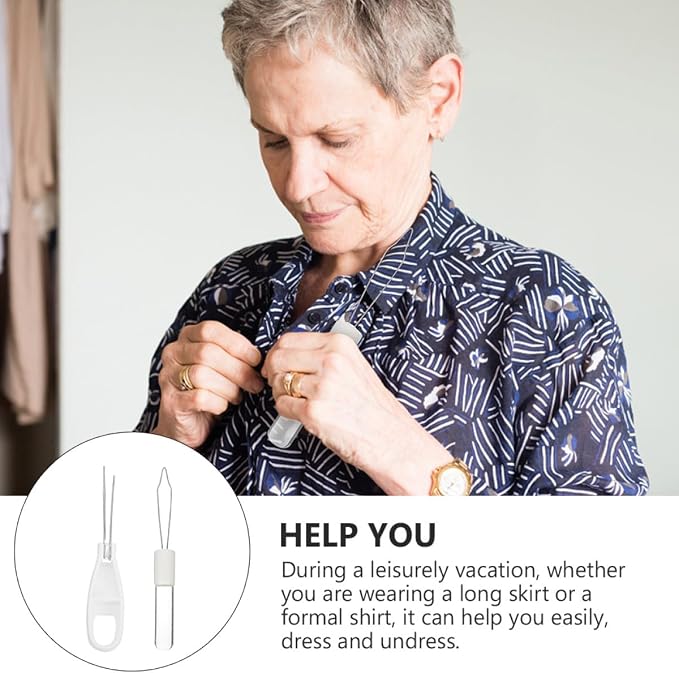 Button Hook and Zipper Puller Set 2pcs Folding Button Assist Tools for Clothing and Coat Dressing Aid Convenient for Home Use and Mobility Assistance