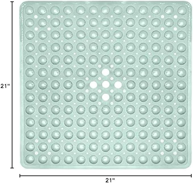 ENKOSI 21 x 21 inch Square Non-Slip Shower Mat – Anti-Slip Shower Mats for Inside Shower – Secure Grip for Shower Stall Floors – Quick-Dry with Drain Holes (21x21 Aqua Green)