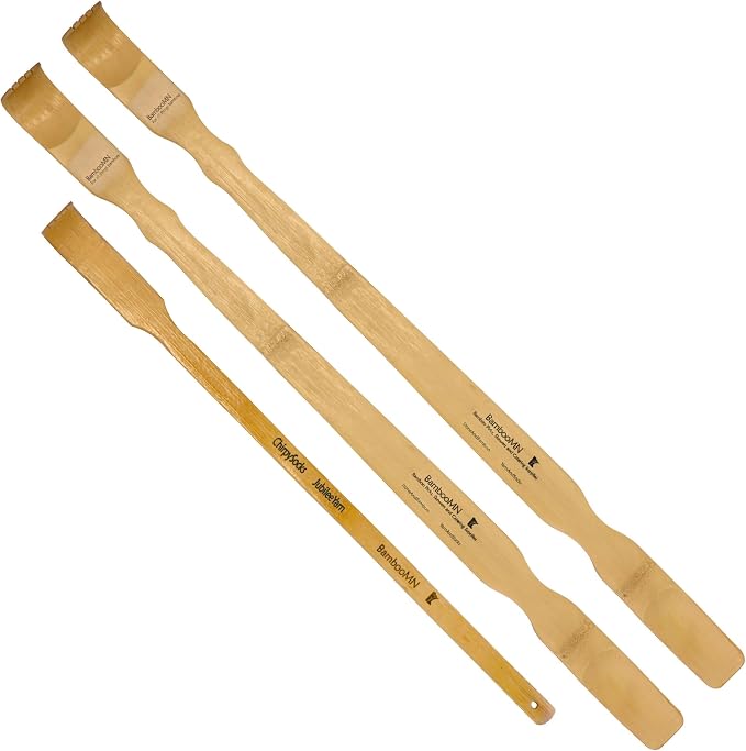 BambooMN 2X 25 Bamboo Back Scratcher Shoe Horn & Travel Size - 3 Total Units