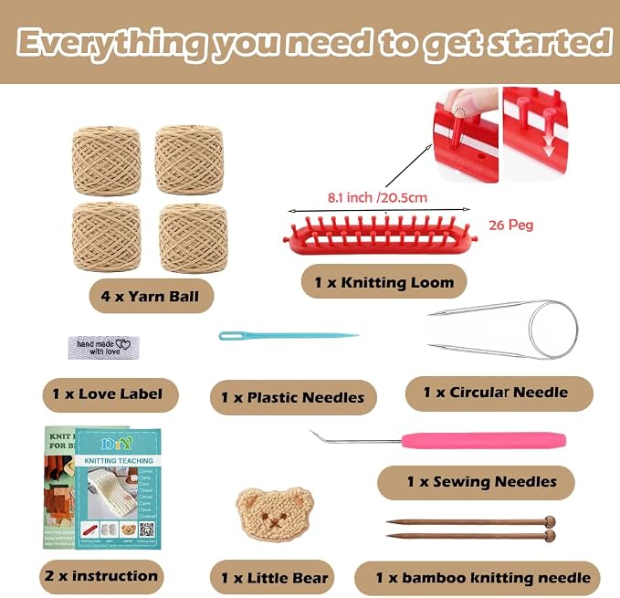 Novelchet Scarf Knitting Loom Kit for Beginners with Plush Yarn Khaki | Knitting Loom Set Knitting Needle and Circular Needle for Scarf, Best Gift