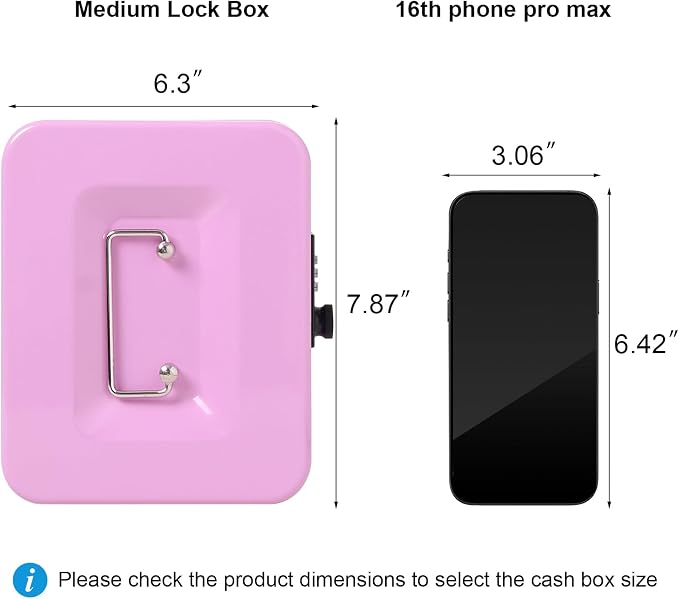 Jssmst Medium Cash Box with Combination Lock - Durable Metal Cash Box with Money Tray Light Purple,7.87 x 6.3 x 3.35 inches
