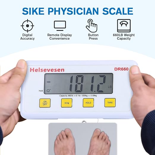 Helsevesen Extra Large Platform Fitness & Athletic Scales, 15.75 in/40 cm, Professional Physician Scale W/Remote Display, Wrestling Scale, Bariatric Floor Scale, Capacity 660 lb