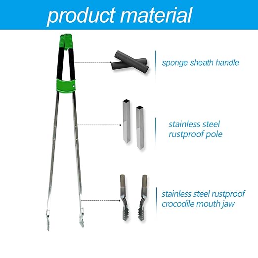 35'' Long Grabber Reacher Tool Heavy Duty, Trash Picker Upper Grabber, Garbage Pick up Sticks, 5.7'' Crocodile Mouth jaw Tested to Grip up to 6 lbs Bricks, Stainless Steel Body, Soft-Grip Handle