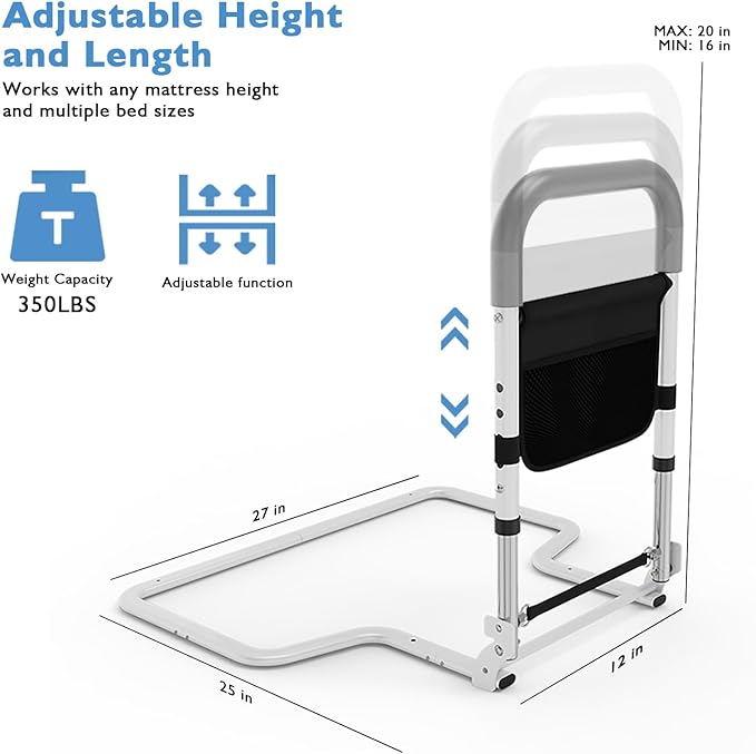 Bed Rails for Elderly Adults Safety, Surgery Patients Adjustable Bed Railings Support Assist Rail for Seniors, Fall Prevent Grab Bar with Storage Pocket, Bed Cane fit King Queen Full Twin Beds (Large)