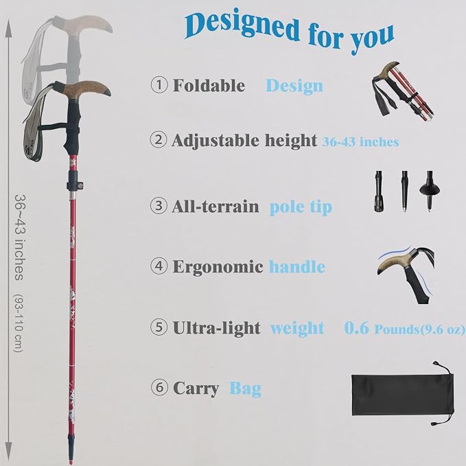 Walking Cane-Foldable, Adjustable,Collapsible Walking Canes for Men&Women,Heavy Duty All Terrain Tip,with Travel Bag-Walking Sticks for Seniors&Adults[Black] Trekking Poles Hiking Walking Stick