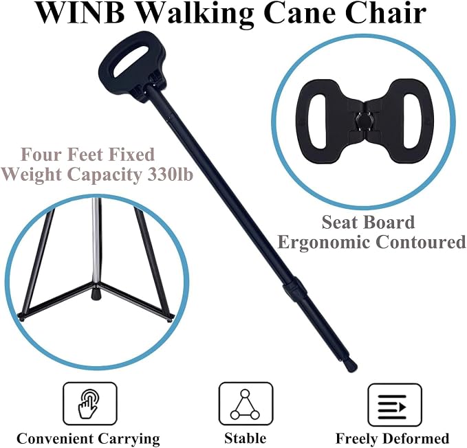 Cane with Seat Foldable Chair Cane,Walking Stick Cane, Folding Walking Cane for Men & Women with Travel Bag and 2 Base Canes and Cushion for Outdoor Hiking