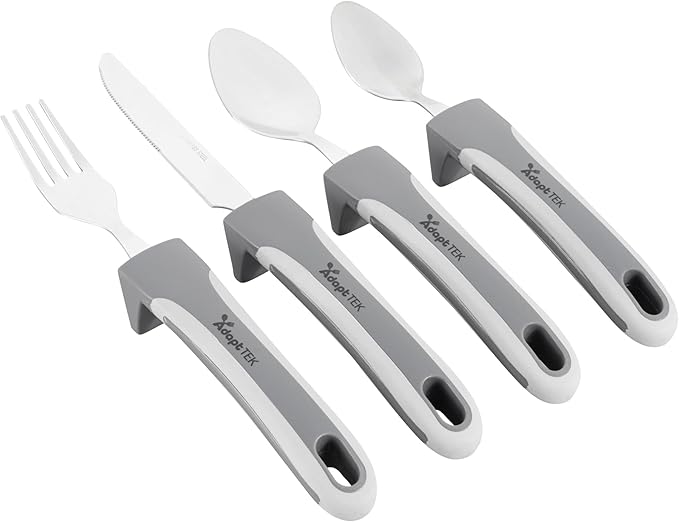 Restaurantware Adaptive Utensils - 1 count Stainless Steel, 9.843 x 5.118 x 1.575 Inches, Ergonomic Eating Aids, Non-Slip Utensil Set for Arthritis, Secure Grip Design, Gray