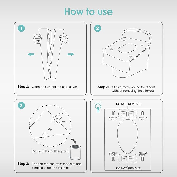 TRIPTIPS Toilet Seat Covers Disposable Travel Pack 60 count｜Faster use-Sticker free｜Waterproof｜XL Disposable Toilet Seat Cover for Adults and Kids, Individually for Public Restroom/Airplane (60pcs)