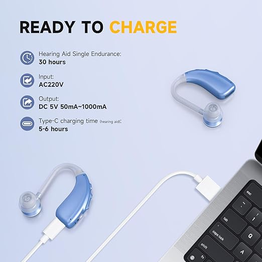Compact, portable noise-canceling Hearing Amplifier, rechargeable, delivers clear all-around sound