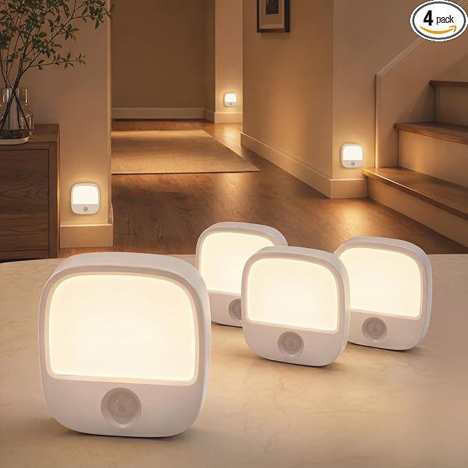 EZVALO Rechargeable Motion Sensor Night Lights, 4 Pack Magnetic Stick-On LED Lights, 3 Color Temperatures, 10%-100% Dimming & Memory, 1000mAh Light for Closet, Bedroom, Hallway, Stairs, Bathroom