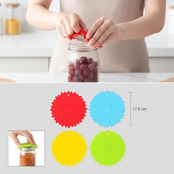 4 Pack Silicone Jar Opener Gripper Pads, Non-Slip Grippers for Opening Jars, Easy-Twist Jar Openers for Weak Hands and Seniors, Dishwasher Safe, Heat Resistant (Multicolor)