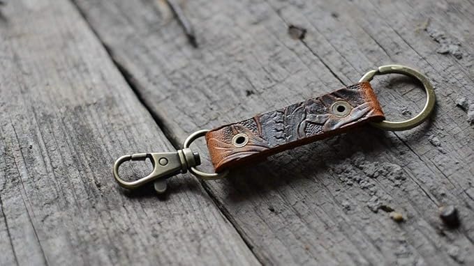 Genuine Leather Keychain Walnut Leather Key Holder Mens Belt Key Chain Ring Fob