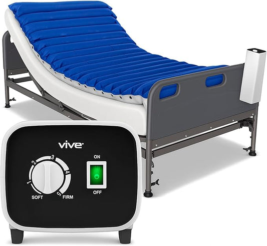 Vive 5" Alternating Pressure Mattress - Air Topper Pad for Bed Sore, Ulcer Prevention, Bedridden Treatment - Inflatable, Quiet Alternative Cover - Fits Hospital Bed - Includes Electric Pump System