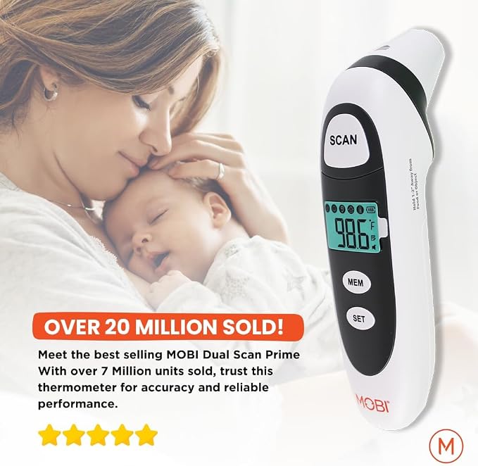 Mobi Dualscan Prime Ear & Forehead Thermometer with Food & Bottle Readings, Ear Thermometer, Forehead Thermometer, Fever Thermometer, Object Thermometer, Baby Food Thermometer, Hsa Eligible/Approved