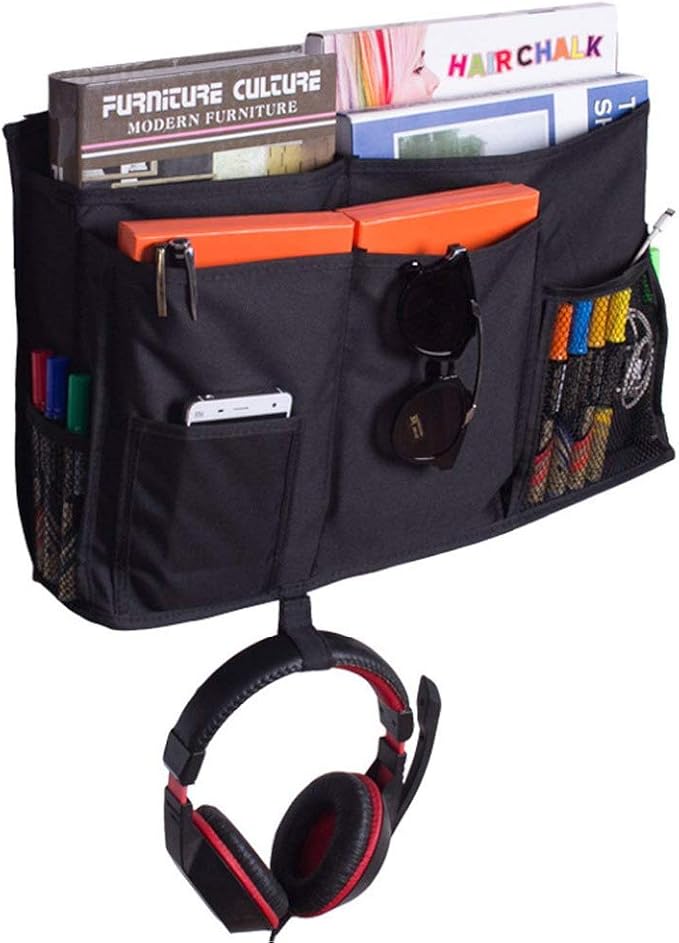 Sugaroom Organizer Caddy - Bedside, Bunk Bed, Hanging & Pocket Storage - Baby, Dorm, Hospital - Black