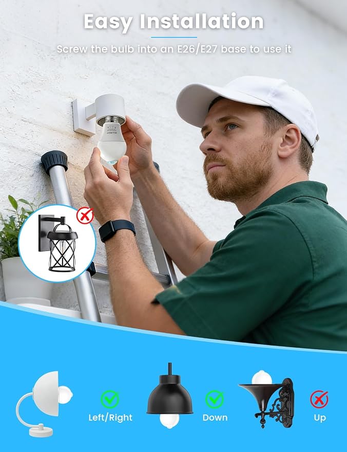 Motion Sensor Light Bulbs, E26 Dusk to Dawn Activated Security | Auto On/Off, Energy-Efficient, for Indoor Outdoor Lighting, Front Door Garage Basement Storage Closet, 120V, 5000K 2Pack