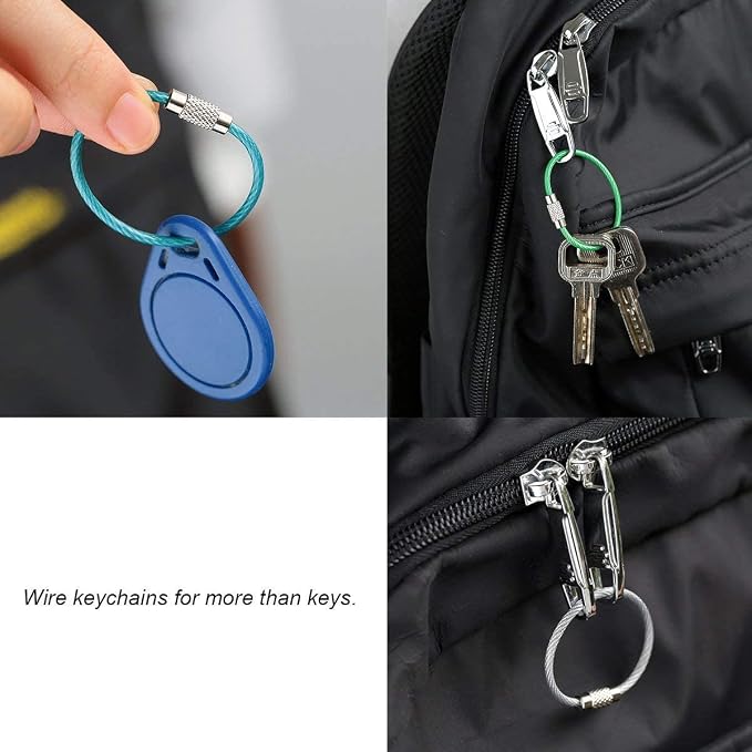 Key Rings Pack of 12 (Cable length: 4 inches) Wire Cable Keychains | Stainless Steel Lock Heavy Duty Luggage Tags Loops Keepers 2mm Twist Barrel