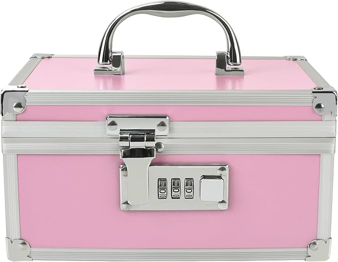 Medication Lock Box Aluminium Alloy Combination Lock for Home and Travel Medicine Lock Box,First Aid Safe Medication Storage Box,7.66''x 5.12''x 4.13'' (Pink)