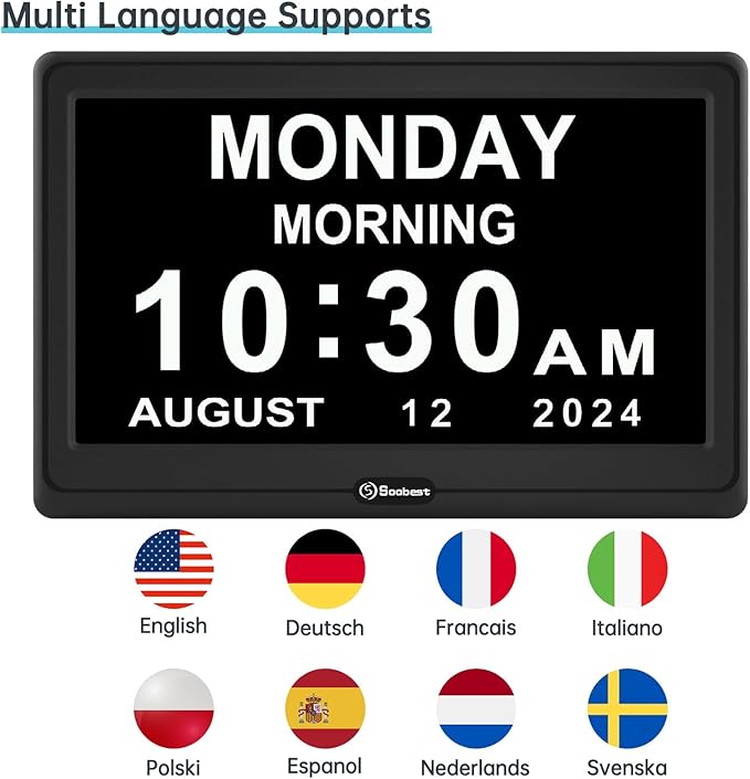Soobest 12” Dementia Digital Clock for Seniors Extra Large, 20 Alarm Reminders Date Day Time Display for Elderly Memory Loss Alzheimers, Electric Calendar Clock, Auto DST, 1024 * 600P HD