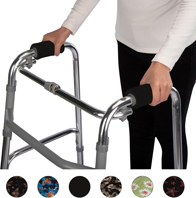 Universal Walker Hand Grip Padded Covers Non-Slip Cushion Foam for Folding Wheelchair Rollator Crutch Handle Pads 2-Pack Black