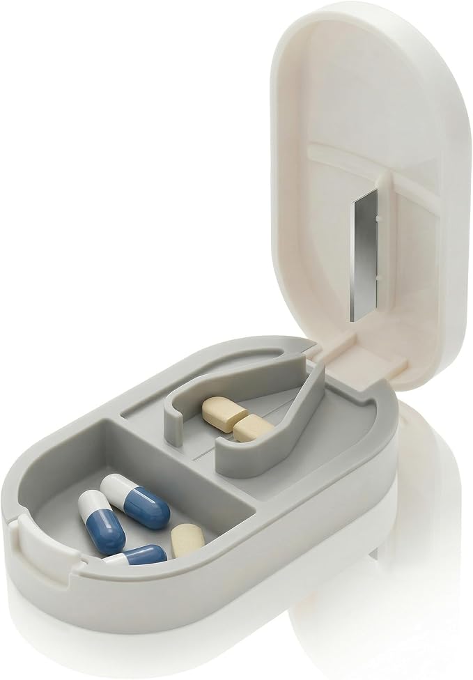 Pill Cutter Splitter for Small or Large Pills, Portable Pill Splitter with Hidden Professional Organizer and Brush, Tablet Cutter Medicine Slicer, Coupe Pilule for Tablets and Vitamins