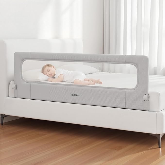 Bed Rail for Toddlers,71 Inch Foldable Baby Guard | 71 in foldable toddler rail with reinforced anchors, no-gap mattress fit, double lock, washable fabric for King|Queen