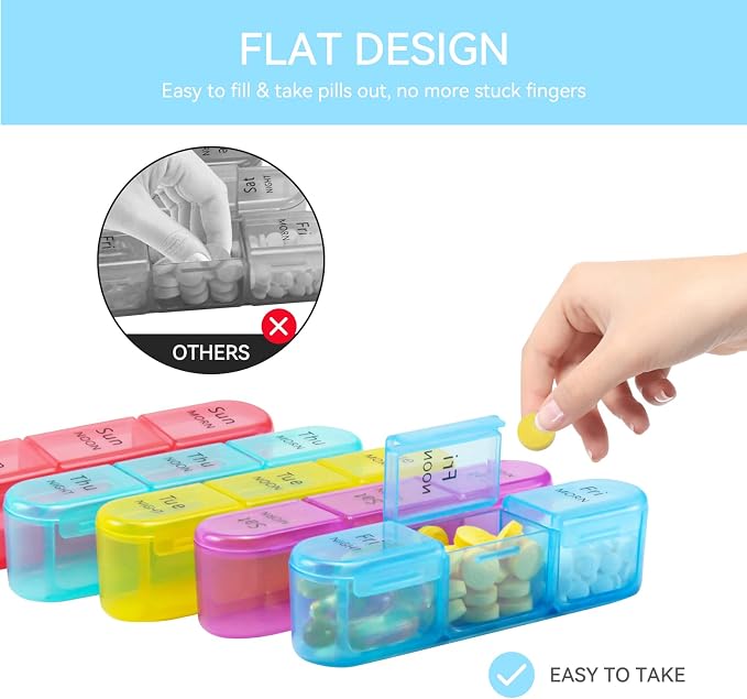 Weekly Pill Organizer 3 Times A Day, 7 Day Pill Box Large Compartments Moisture-Proof Pill Case, Daily Portable Travel Morning Noon Evening Pill Container, for Fish Oils, Vitamins, Supplements