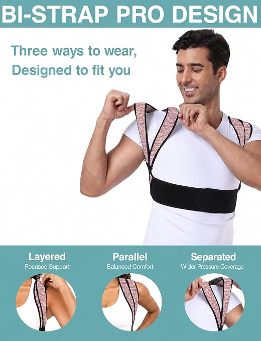 Posture Corrector, BI-Strap System Back Brace | Three Wearing Modes, Bamboo Fiber Lining, Adjustable Support