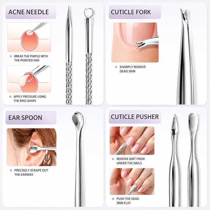 Manicure Set, Stainless Steel Nail Clipper Set with Travel Case | 12-Piece Set with Thicker Steel, Precision-ground Cutting Edges, and Smooth-finished Tools for Clean, Precise Trimming.