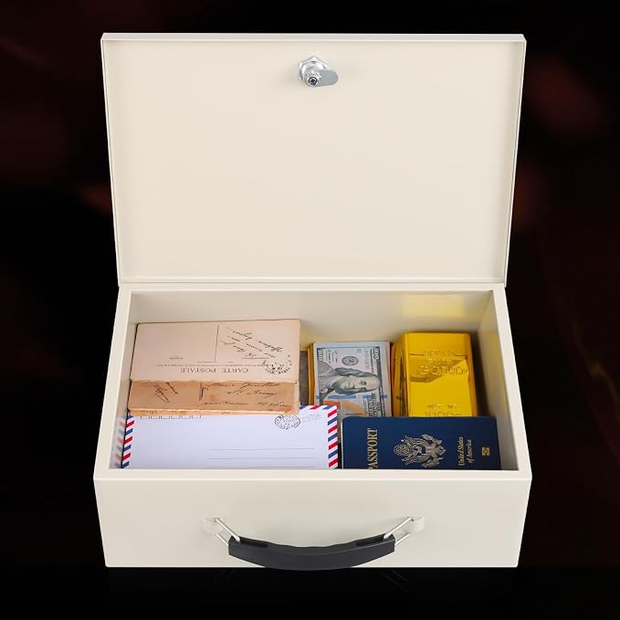 xydled Fire Resistant Safe Fire Safe Box with Key Lock for Home Office Security Storage for Valuables Documents,13.2"x 11"x 5.1" Inch,White