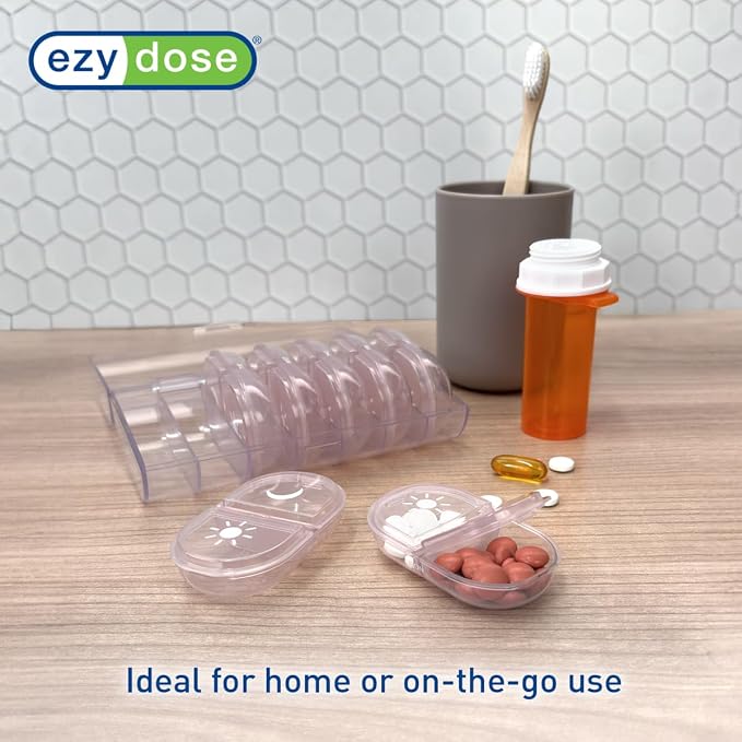 Ezy Dose Weekly (7-Day) AM/PM Pill Organizer, Large Medicine Planner, Pink | Daily Individual Vitamin & Supplement Medication Case, 2x a Day Removable Compartments with Case, Travel-Friendly, BPA-Free