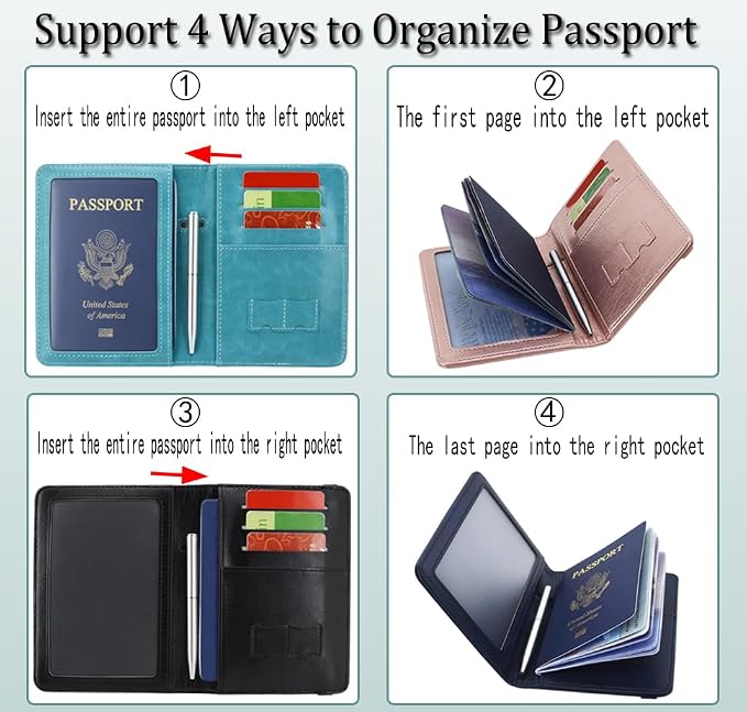 ACdream Passport and Vaccine Card Holder Combo, Cover Case with CDC Vaccination Card Slot, Leather Travel Documents Organizer Protector, with RFID Blocking, for Women and Men, AA-Rose Gold, Compact