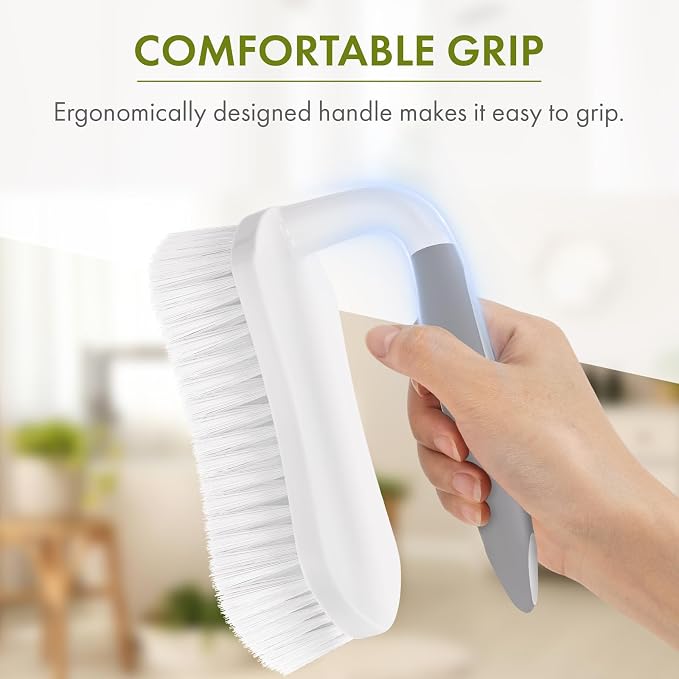 Scrub Brush for Cleaning Comfort Grip Shower Scrubber Flexible Stiff Bristles with Handle Heavy Duty Cleaner Brush for Tub Sink Carpet Floor - Pack of 2 (Grey+Grey)