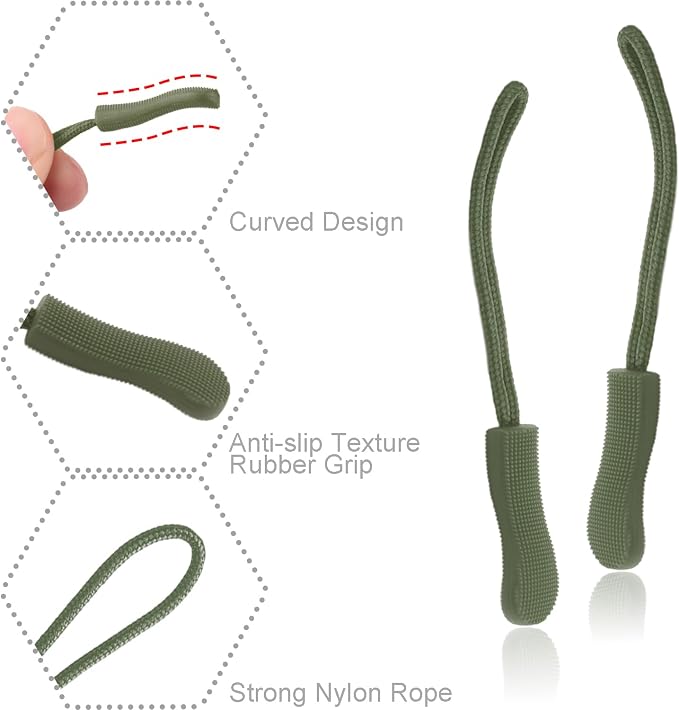 CooBigo 12Pack Zipper Pull Replacement, Golf Bag Zipper Pull Replacement Tab for Backpack, Jackets, Pants, Boots, Coats, Luggage - ArmyGreen(Universal Extender), #11 ArmyGreen(12 PACK)
