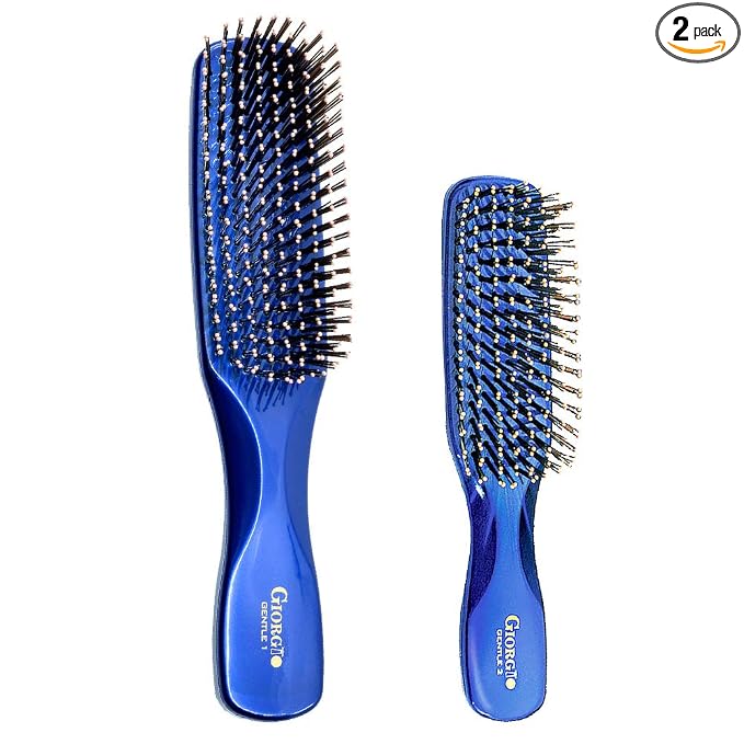 Giorgio Gentle Detangler Hair Brush - Dual Length Bristles for Men, Fine and Thick Hair, Scalp Massager, Travel Brush for Wet or Dry Hair
