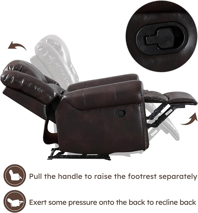 Leather Recliner Chair, Classic and Traditional Manual Recliner Chair with Comfortable Arms and Back Single Sofa for Living Room, Dark Brown