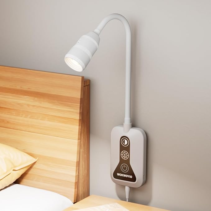 Wall Mounted Reading Light with Hand Sweep Sensor Switch, Book Light for Reading with USB Output, 5 Color & Brightness Dimmable Bedside Light, Wall Lamp with Flexible Neck - White 1 Pack