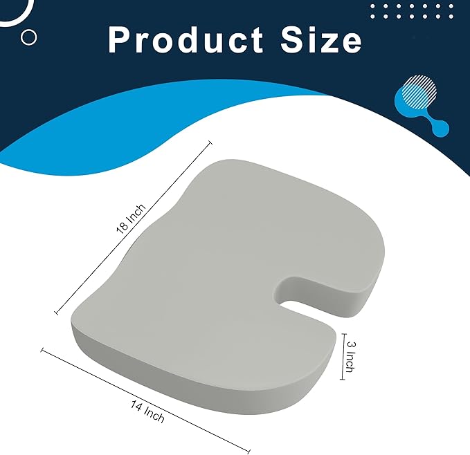 Seat Cusion, Relief Pressure Memory Foam Cusion for Office Chairs & Car Seat, Ergonomic Design Seat Cusion for Tailbone Pain Relief, Sciatica & Back Support (Grey, Cusion)