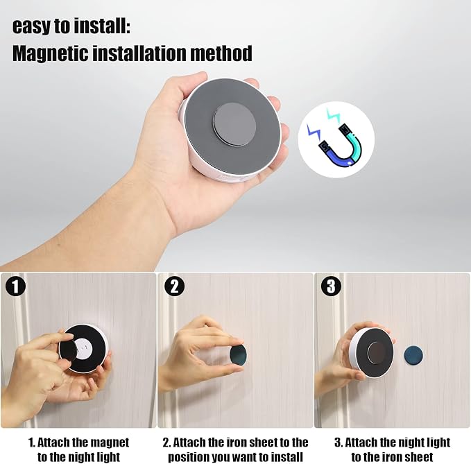 3 PCS Motion Sensor Light, Rechargeable Night Light(3000K Warm Yellow) | 8 LEDs, with USB Cable & Magnetic Patch, 3 Modes, Cordless Safe Wall Light for Kitchen, Bookshelves, Drawers