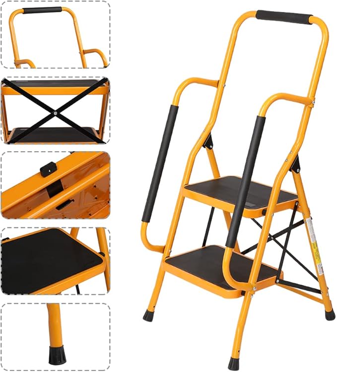 Winado 2 Step Ladder with Handrails, 500LBS Folding Step Stool, w/Non-Slip Side Armrests Large Pedal Area, Multi-use for Home Kitchen Pantry Office