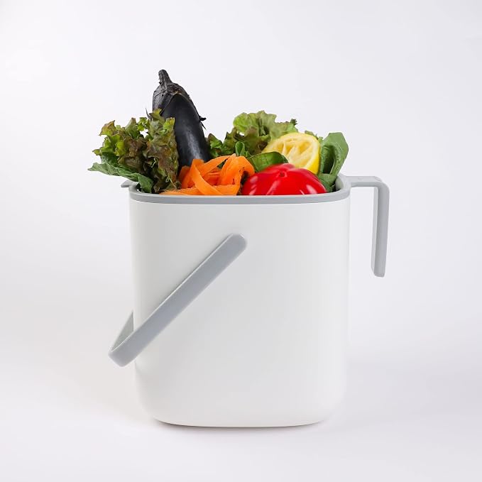Blue Ginkgo Kitchen Compost Bin, 2.6L Countertop Compost Bin, White | Odor-Tight. Filter-Free. Dishwasher Safe.